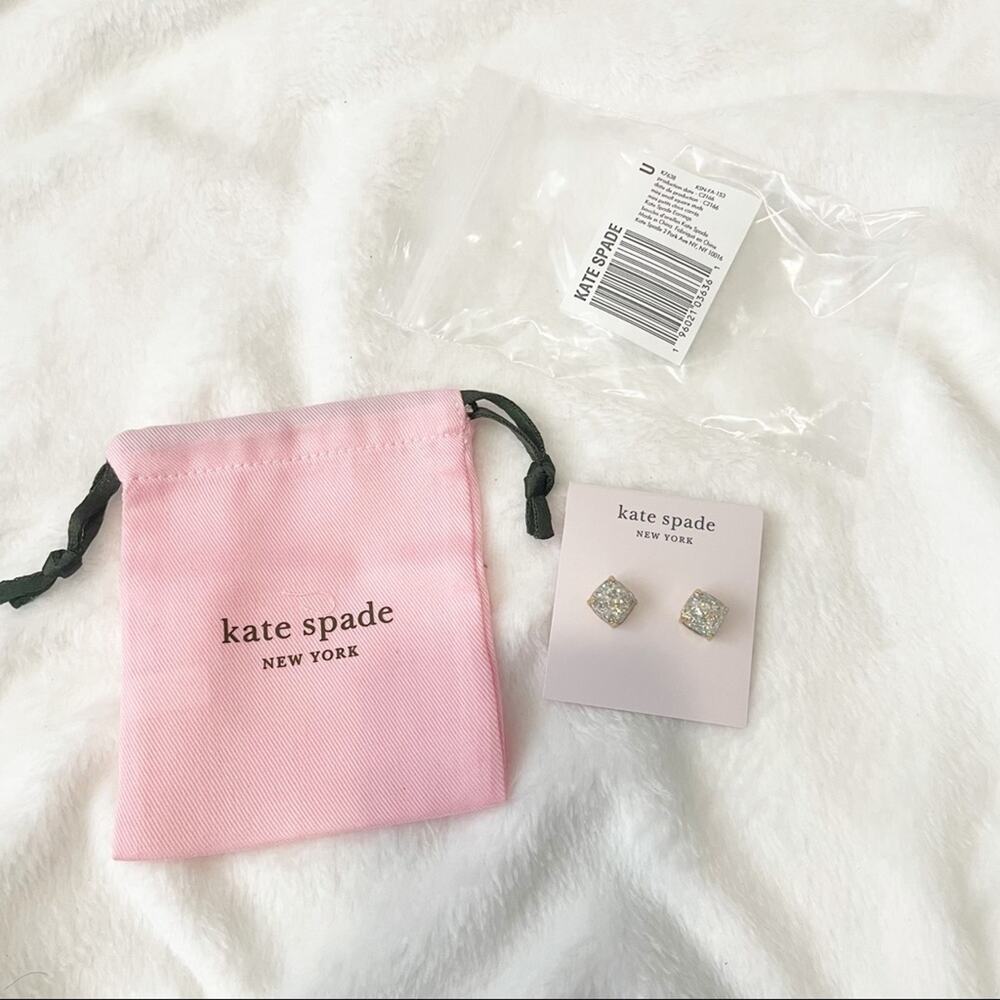 Kate Spade square earrings opal gold studs NWT
